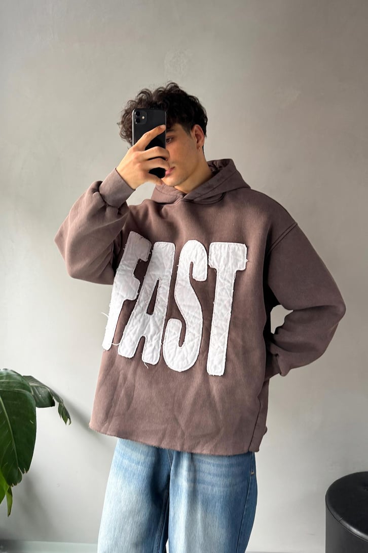 Fast Nakışlı Oversize Hoodie