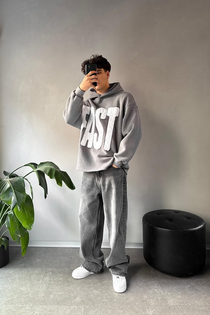 Fast Nakışlı Oversize Hoodie