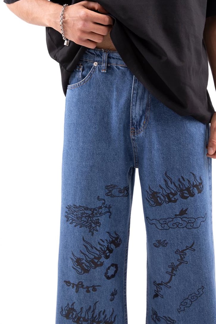 Fear Baskılı Baggy Jean