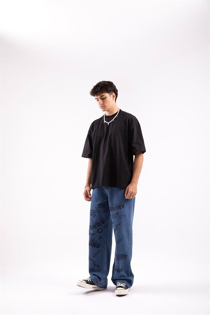 Fear Baskılı Baggy Jean