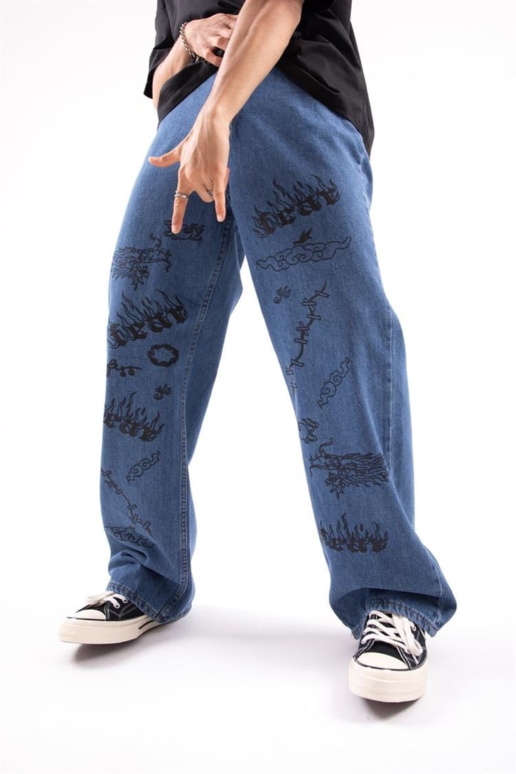 Fear Baskılı Baggy Jean