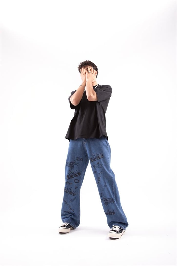 Fear Baskılı Baggy Jean