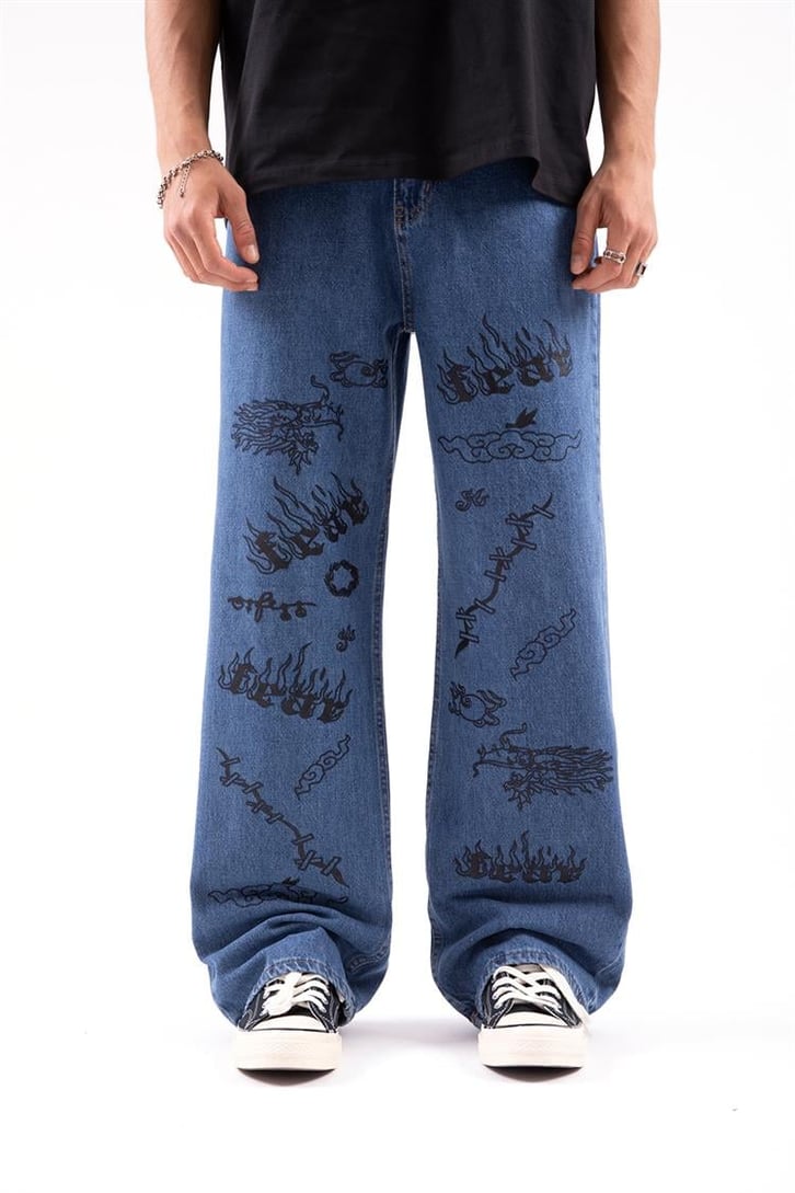 Fear Baskılı Baggy Jean