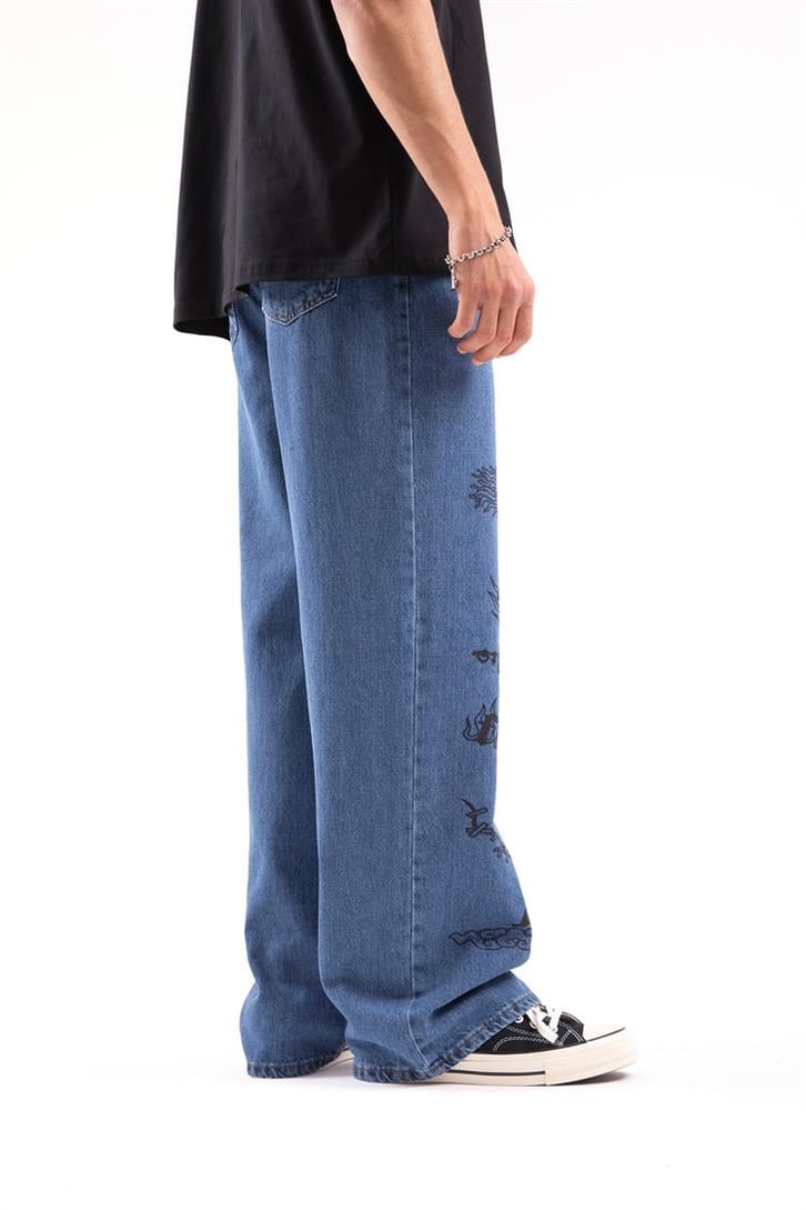 Fear Baskılı Baggy Jean
