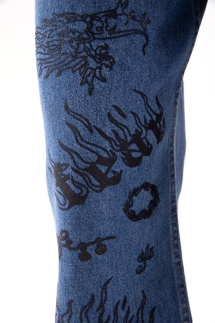 Fear Baskılı Baggy Jean
