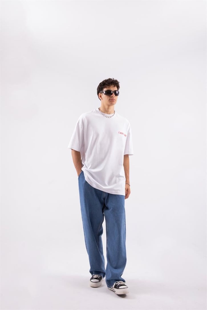 Fearless Sırt Baskılı Beyaz Oversize Tişört