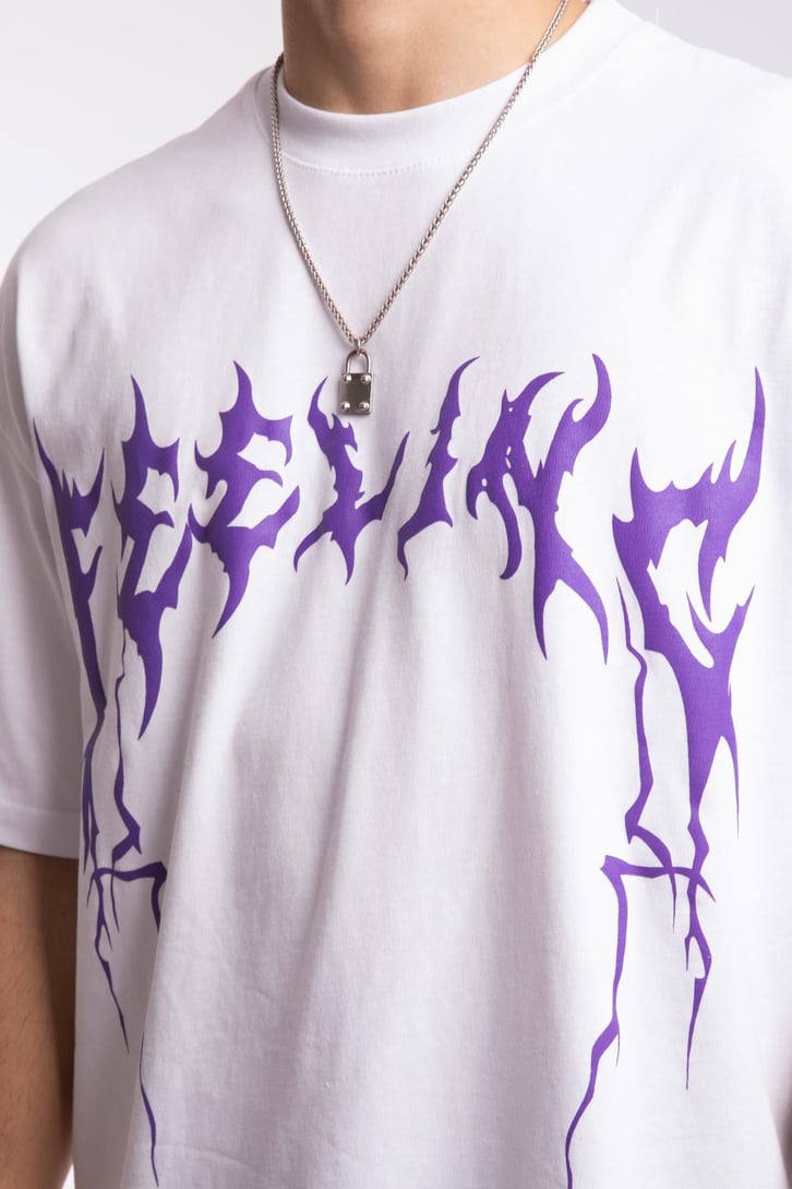Feeling Skull Baskılı Beyaz Oversize Tshirt