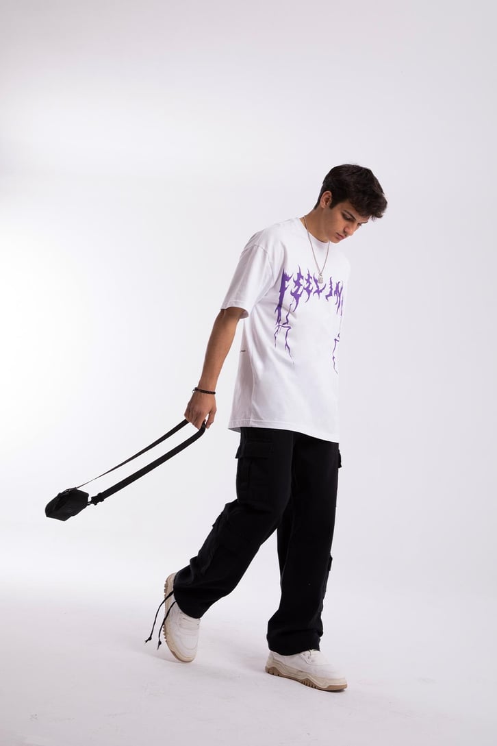 Feeling Skull Baskılı Beyaz Oversize Tshirt