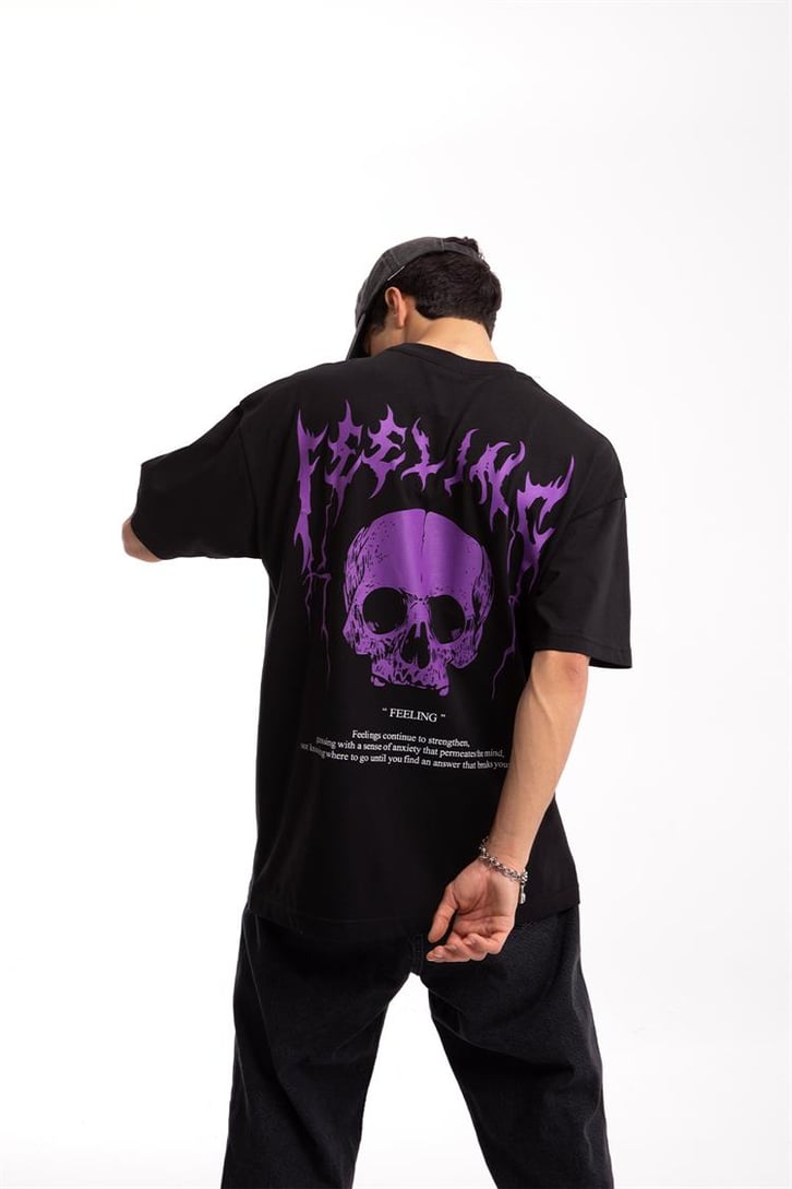 Feeling Skull Baskılı  Oversize Tshirt