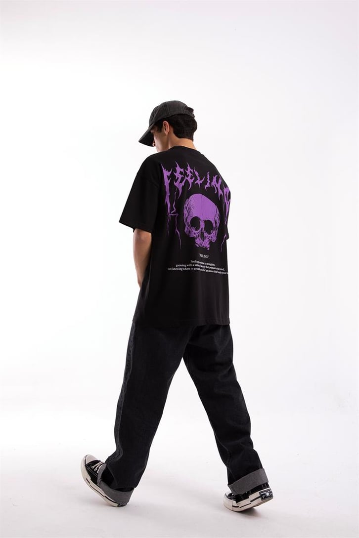 Feeling Skull Baskılı  Oversize Tshirt