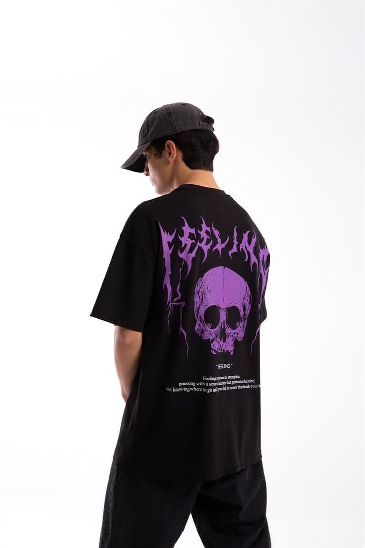 Feeling Skull Baskılı  Oversize Tshirt