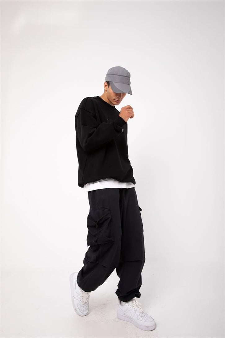 Ferever Baskılı Siyah Oversize Sweatshirt
