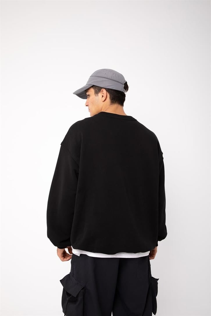 Ferever Baskılı Siyah Oversize Sweatshirt