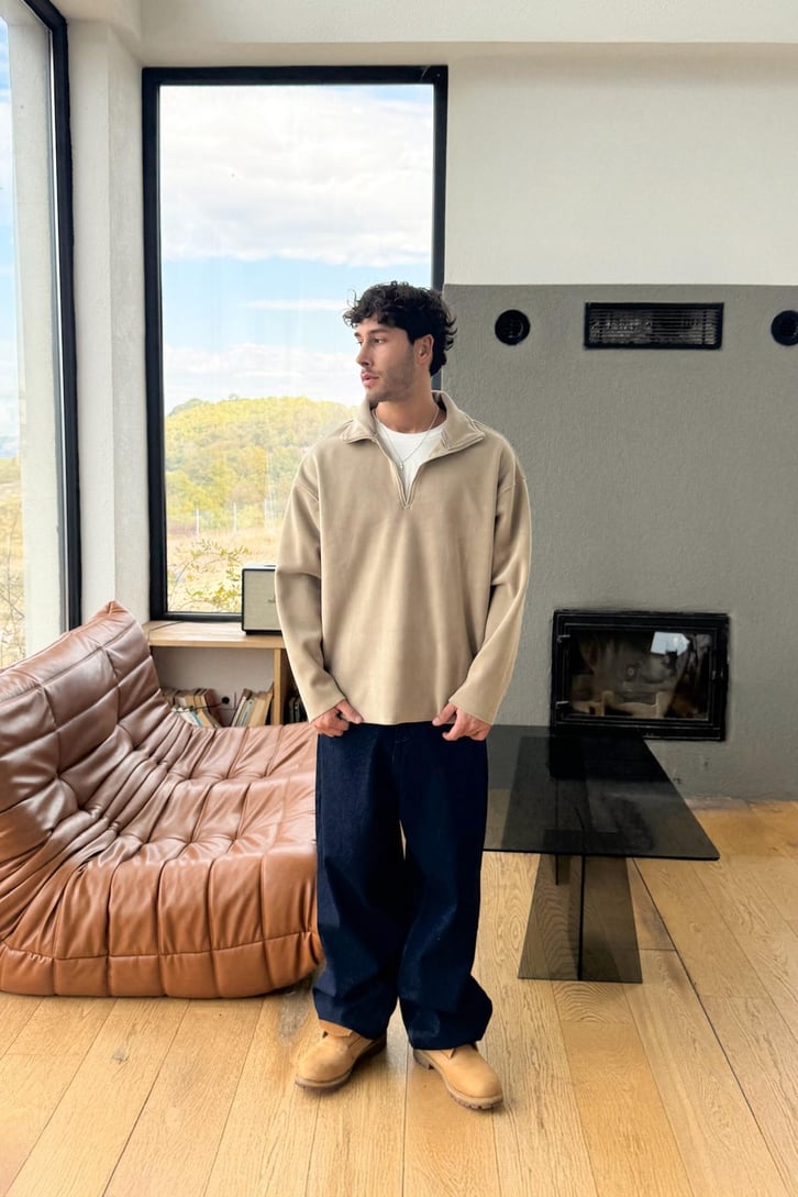 Fermuarlı Polo Yaka Sweatshirt