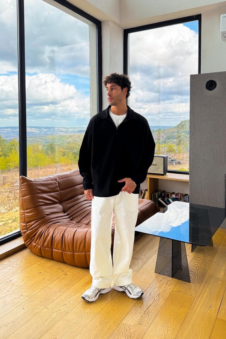 Fermuarlı Polo Yaka Sweatshirt