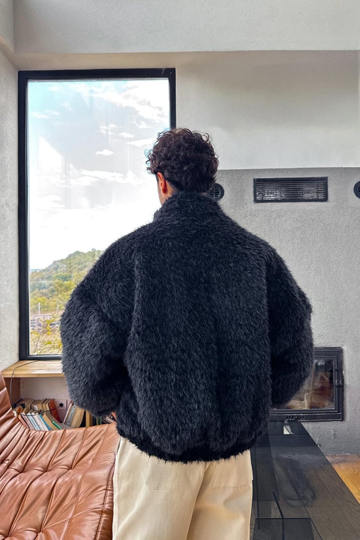 Fermuarlı Tüylü Ceket