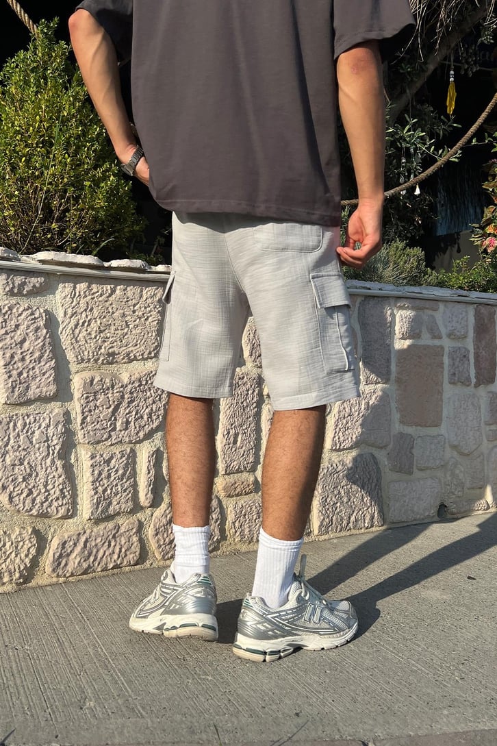 Finest Kargo Cepli Gri Keten Şort