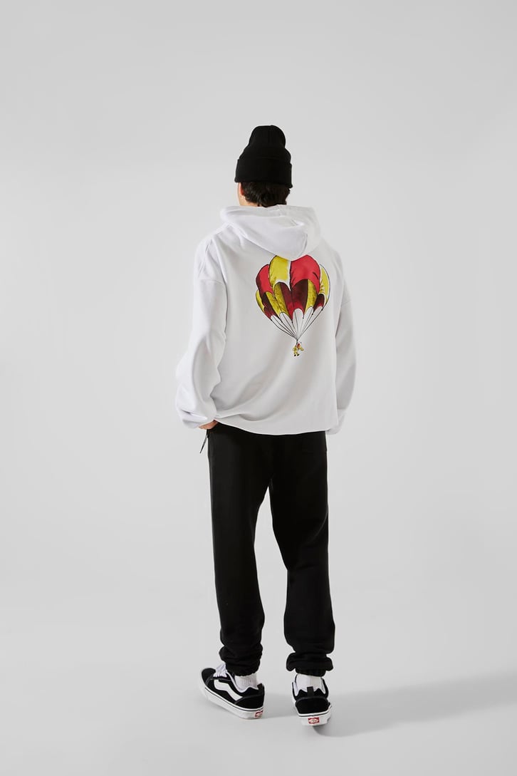 First Space Monkey Baskılı Beyaz Oversize Hoodie