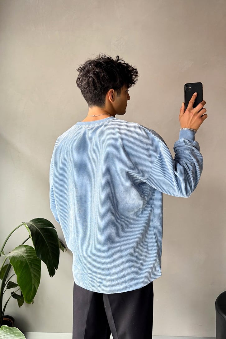 Fitilli Kadife Bisiklet Yaka Sweatshirt