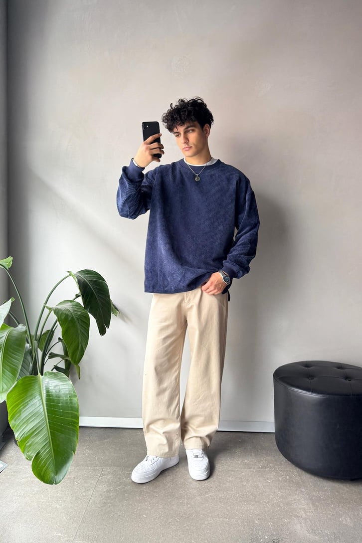 Fitilli Kadife Bisiklet Yaka Sweatshirt