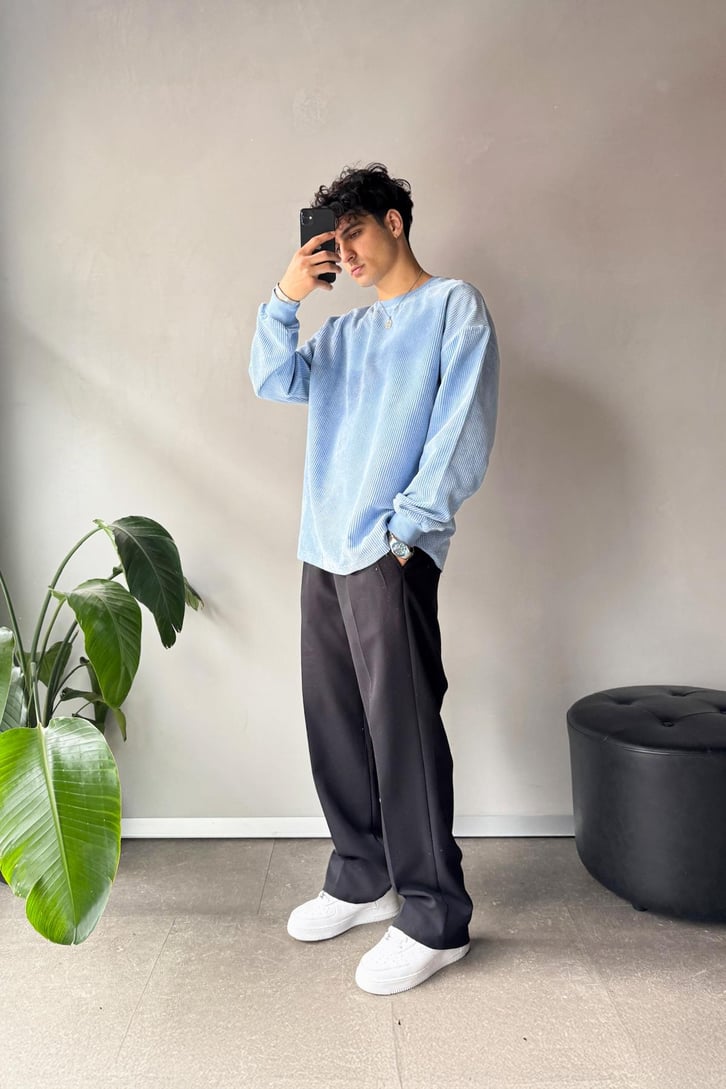 Fitilli Kadife Bisiklet Yaka Sweatshirt