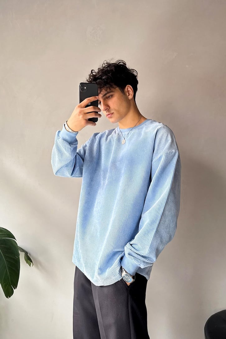 Fitilli Kadife Bisiklet Yaka Sweatshirt