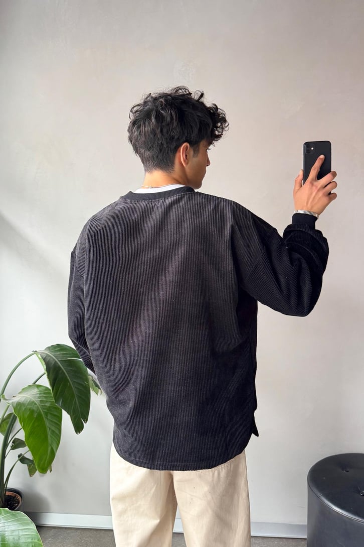 Fitilli Kadife Bisiklet Yaka Sweatshirt