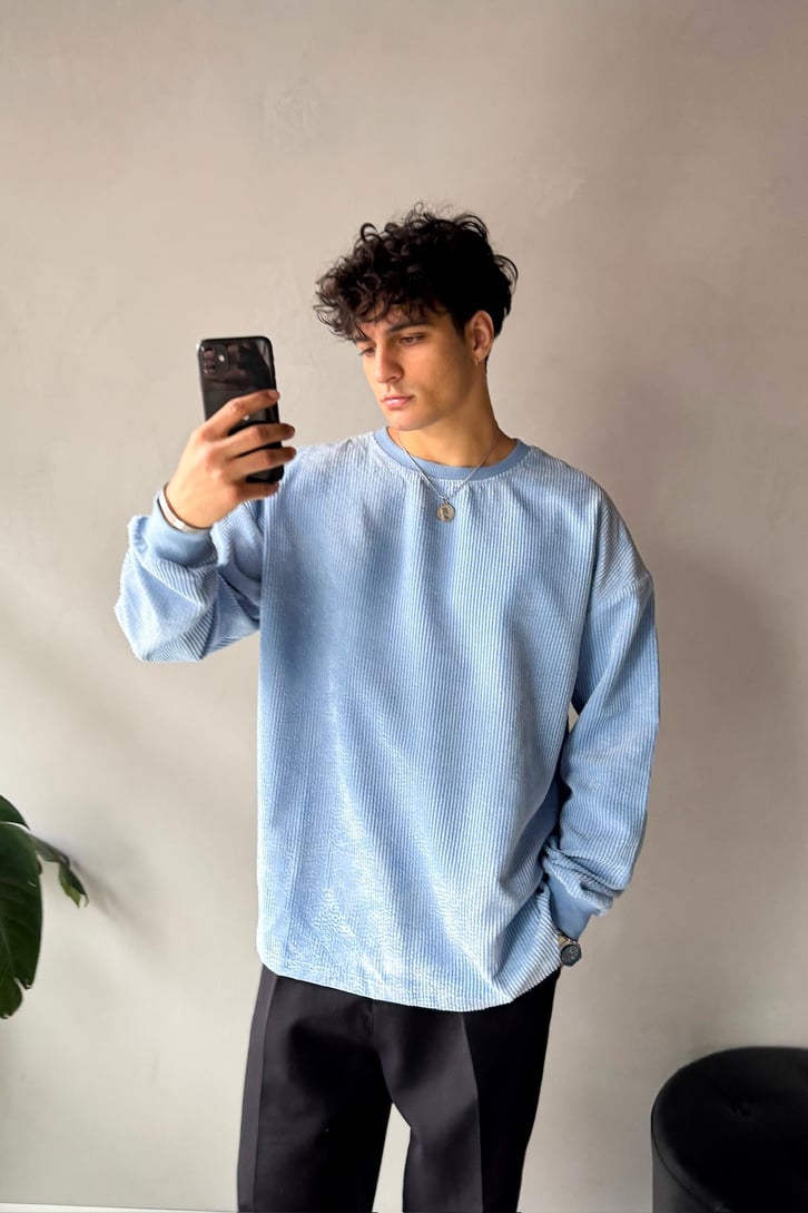 Fitilli Kadife Bisiklet Yaka Sweatshirt