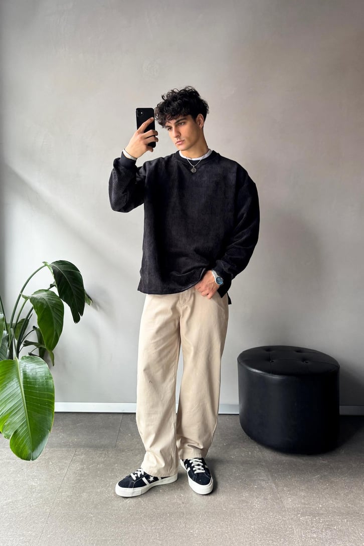 Fitilli Kadife Bisiklet Yaka Sweatshirt