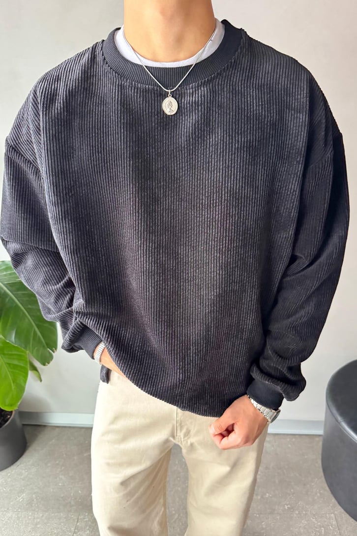 Fitilli Kadife Bisiklet Yaka Sweatshirt