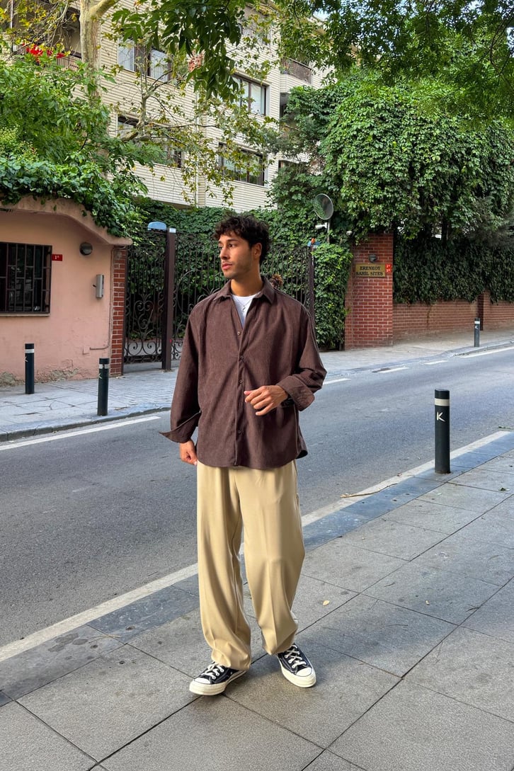 Fitilli Kadife Oversize Gömlek