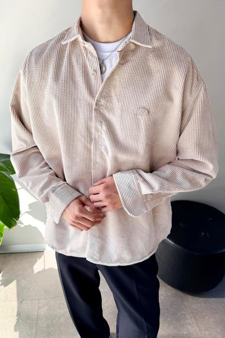 Fitilli Kadife Oversize Gömlek