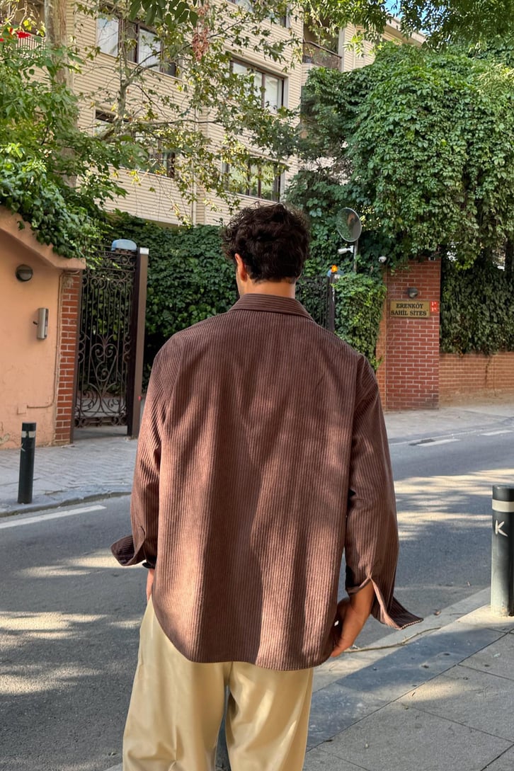Fitilli Kadife Oversize Gömlek