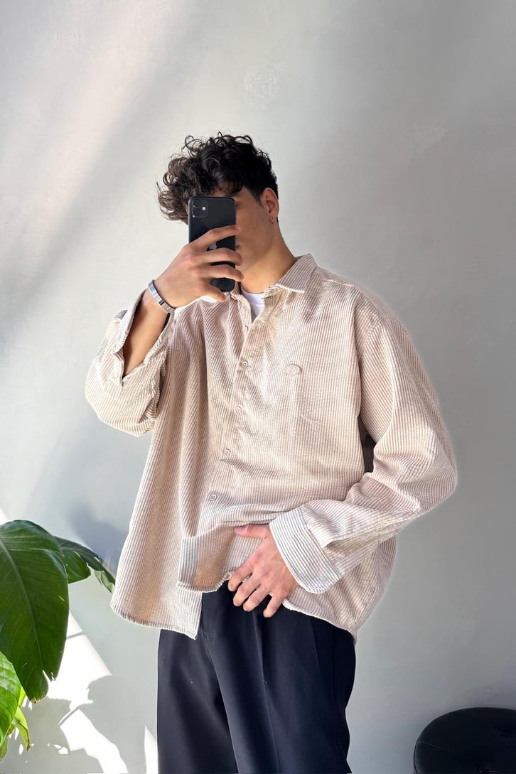 Fitilli Kadife Oversize Gömlek