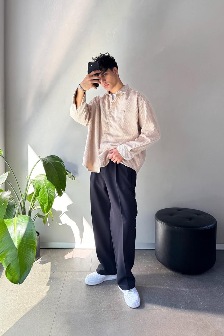 Fitilli Kadife Oversize Gömlek
