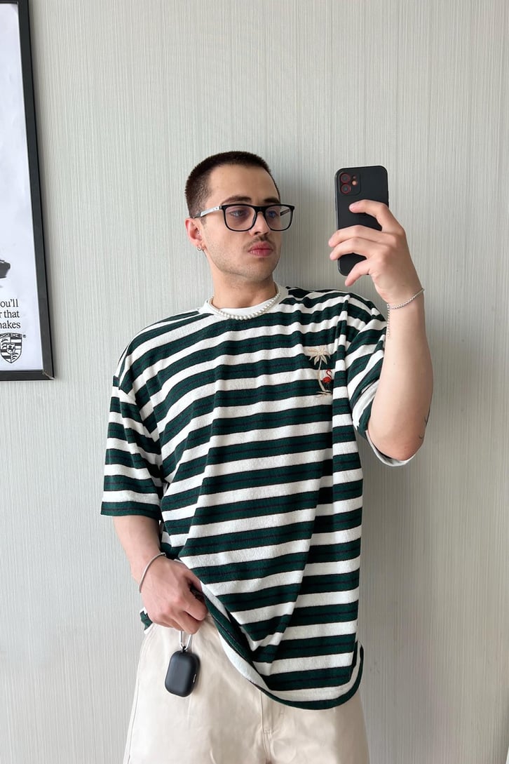 Flamingo Nakış Havlu Kumaş Oversize Tişört