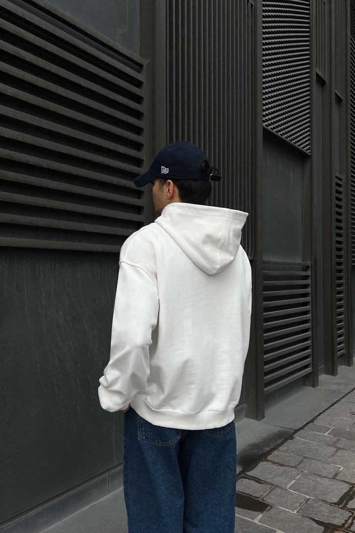 Flaw Atelier 500 GSM Premium Baby Parçalı Beyaz Oversize Sweatshirt