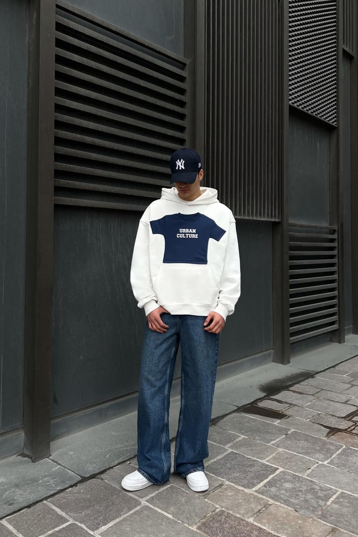 Flaw Atelier 500 GSM Premium Baby Parçalı Beyaz Oversize Sweatshirt