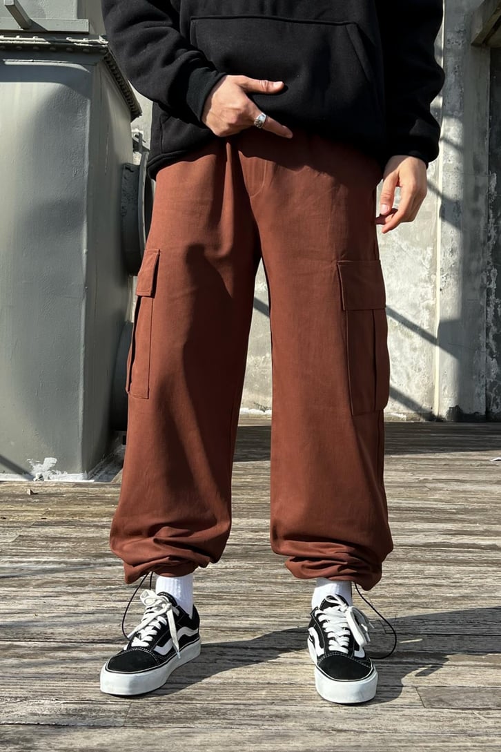 Flaw Atelier Ayarlanabilir Lastikli Kahverengi Kargo Pantolon