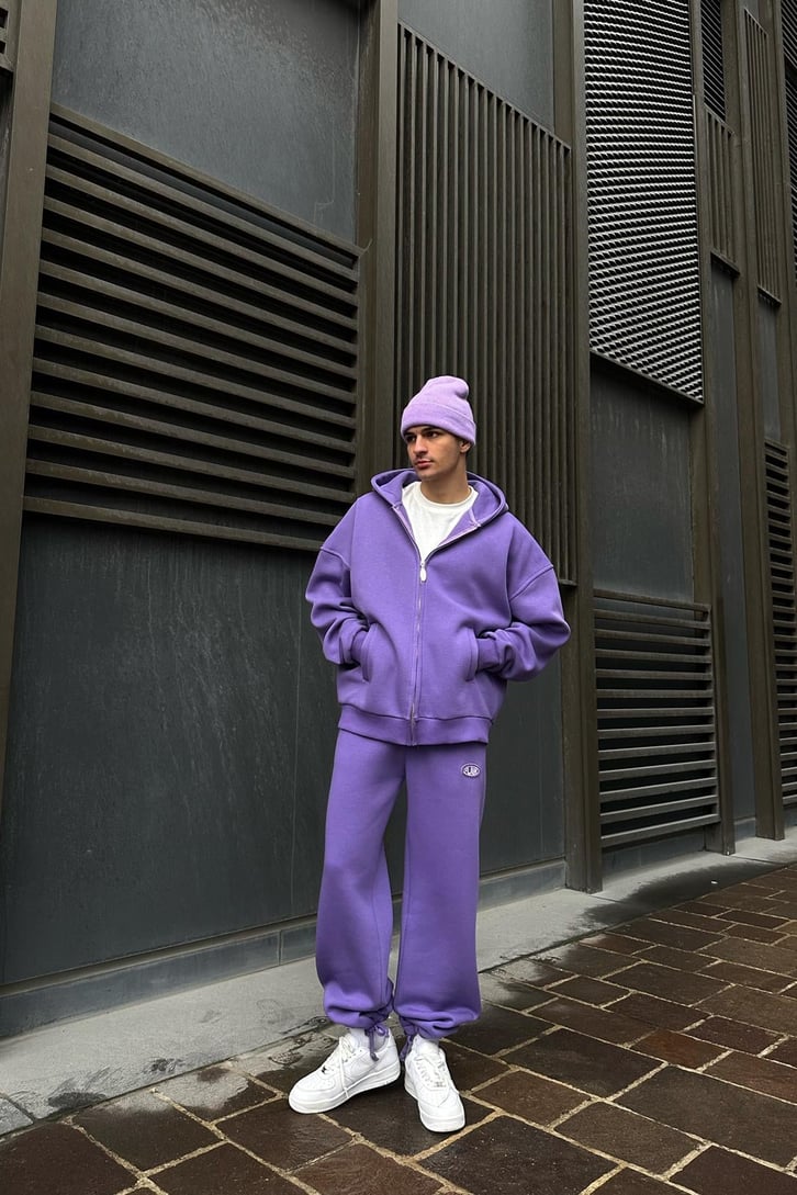 Flaw Atelier Ayarlanabilir Paça Basic Mor Baggy Eşofman