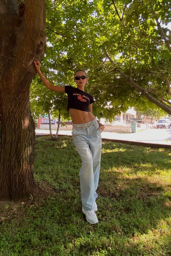 Flaw Atelier Baby Devil Baskılı Siyah Crop
