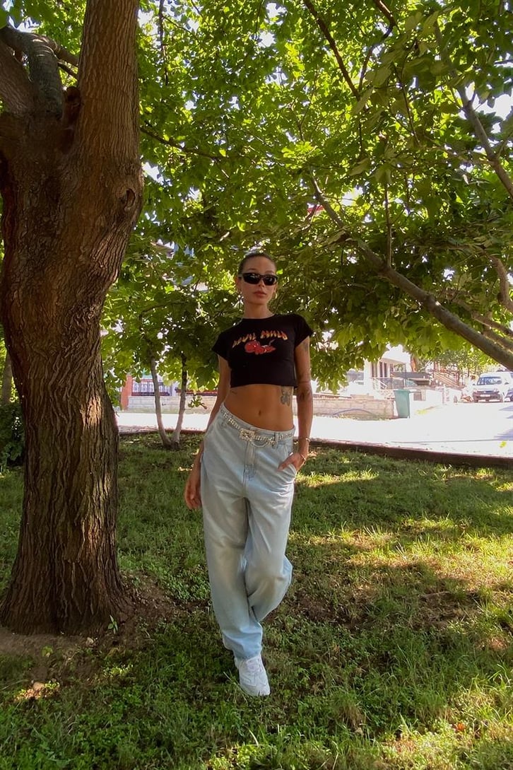 Flaw Atelier Baby Devil Baskılı Siyah Crop