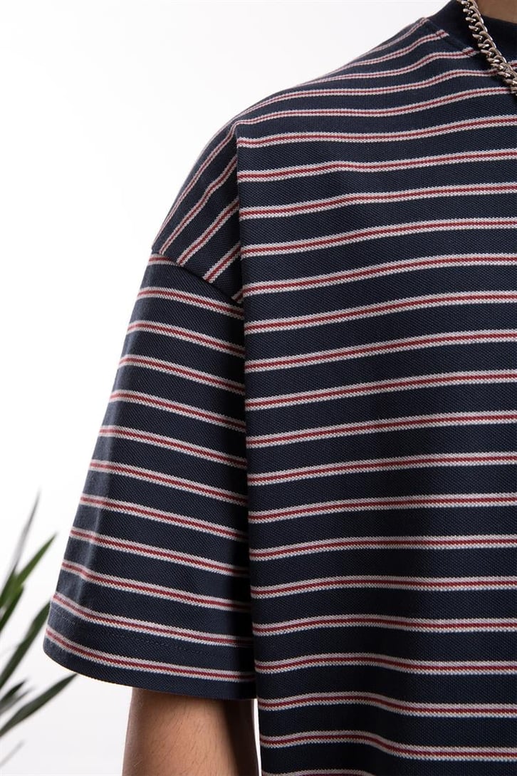 Flaw Atelier Basic Bordo Çizgili Oversize Tişört