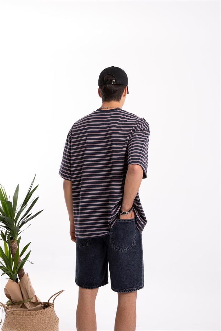 Flaw Atelier Basic Bordo Çizgili Oversize Tişört