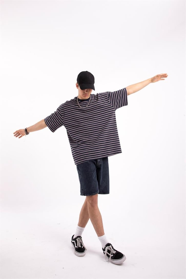 Flaw Atelier Basic Bordo Çizgili Oversize Tişört