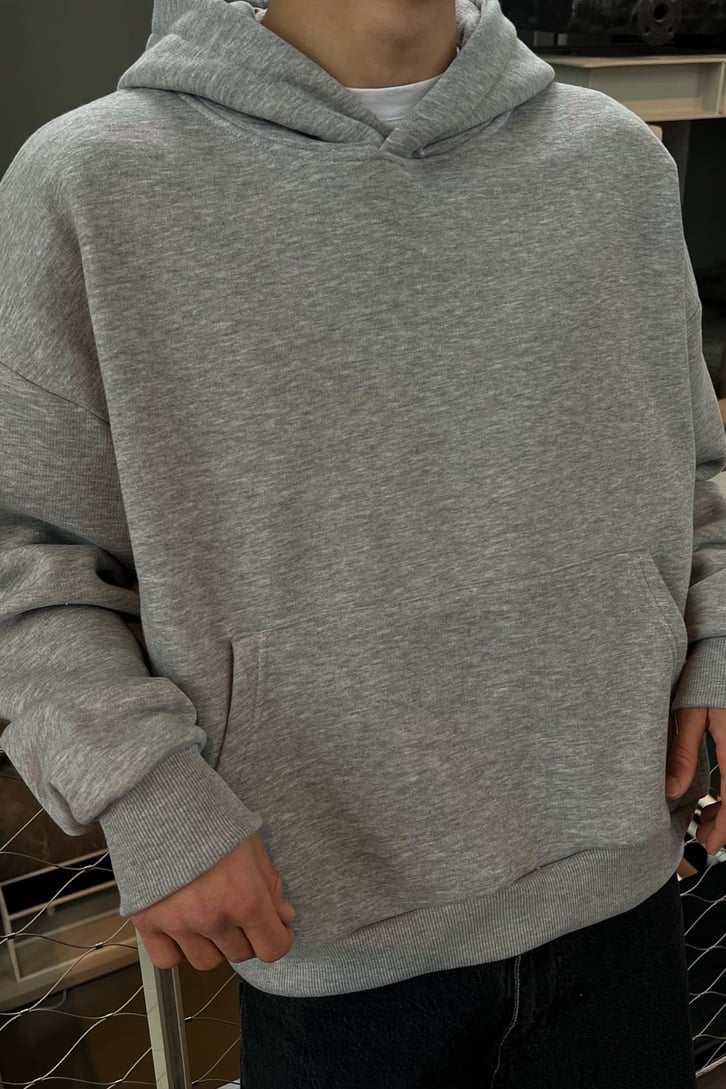 Flaw Atelier Basic Gri Crop Hoodie