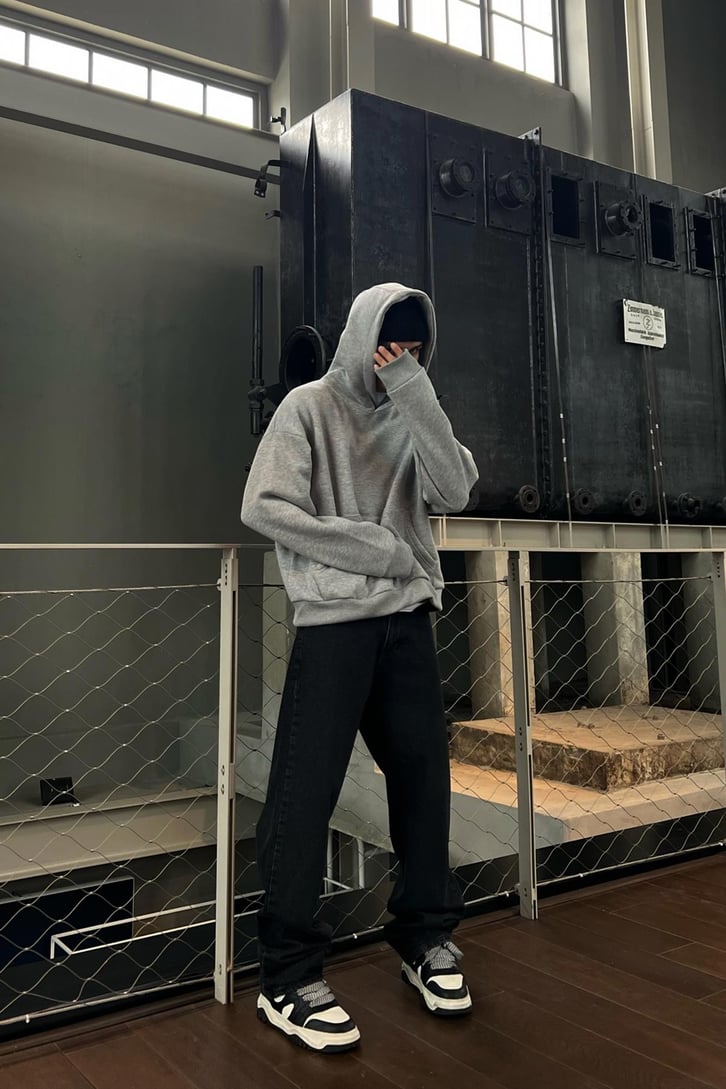 Flaw Atelier Basic Gri Crop Hoodie