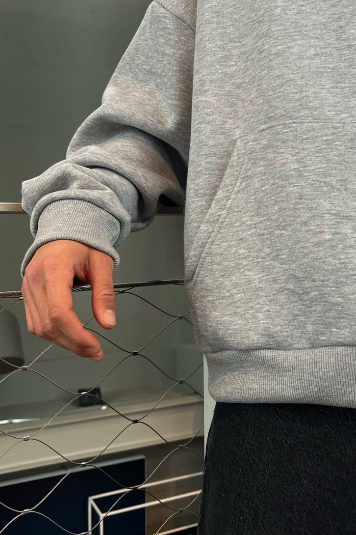 Flaw Atelier Basic Gri Crop Hoodie