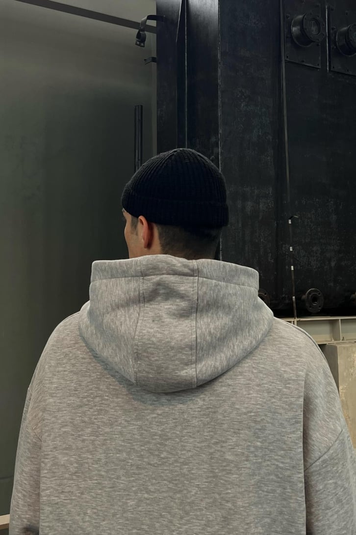 Flaw Atelier Basic Gri Crop Hoodie