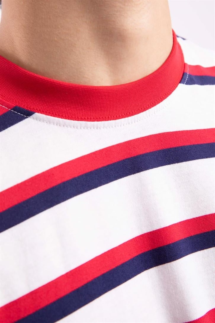 Flaw Atelier Basic Lacivert-Kırmızı Çizgili Oversize Tshirt